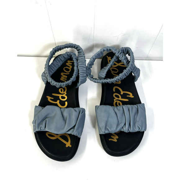 Sam Edelman Velma Blue Ruched Strap Leather Sandal Size 8.5M Resortwear Boho - Picture 1 of 5
